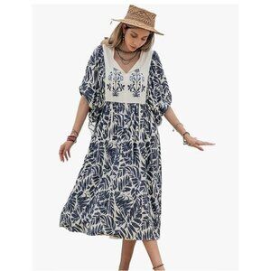 Russtydustty Embroidered Dress Floral Midi Puff Sleeve Size Small